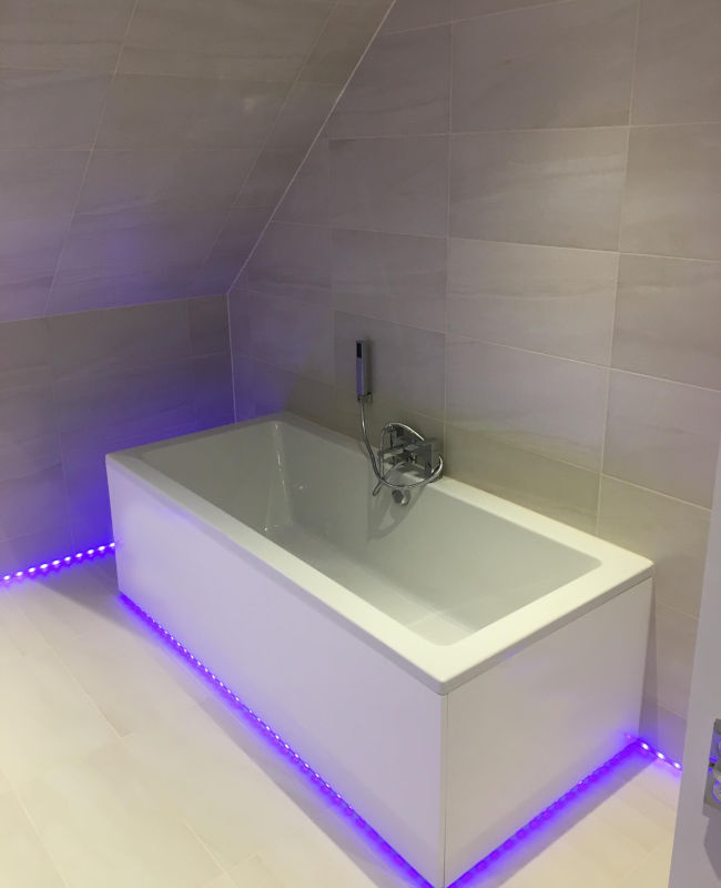 Bathroom installers in Essex Bathroom installation in Essex new bath with LED lights